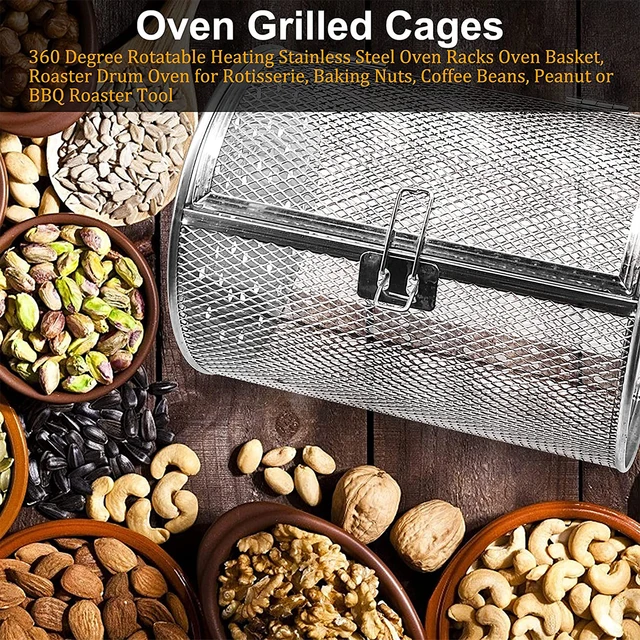 Roasting Basket Stainless Steel Basket Oven Electric Oven Griddle Grill  Rotary Drum Air Fryer Accessories For Peanuts Walnuts Almonds Baking  (silver G