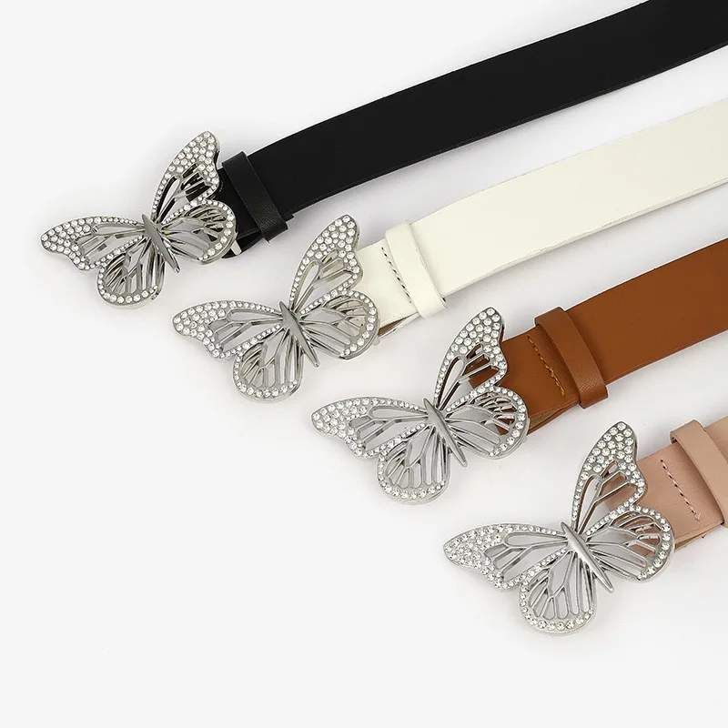 

Fashion Butterfly Rhinestone Buttonhead Decoration Wide Belt Women's Elegant All-match Dress Jeans Belt
