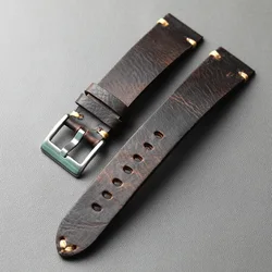Premium Genuine Leather Strap - Vintage - Inspired Men's Pilot Design - 20mm (Maroon)