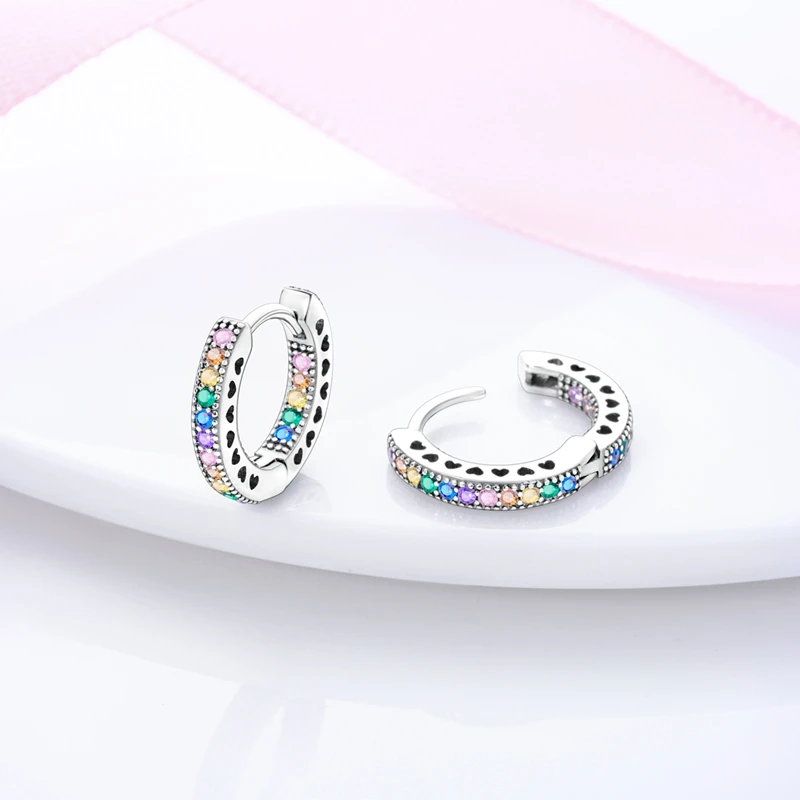 Silver Hoop Earrings 925 Sterling Silver 3 colors Pave Round Shape Geometry for Women Jewelry Wedding Engagement Birthday Gift