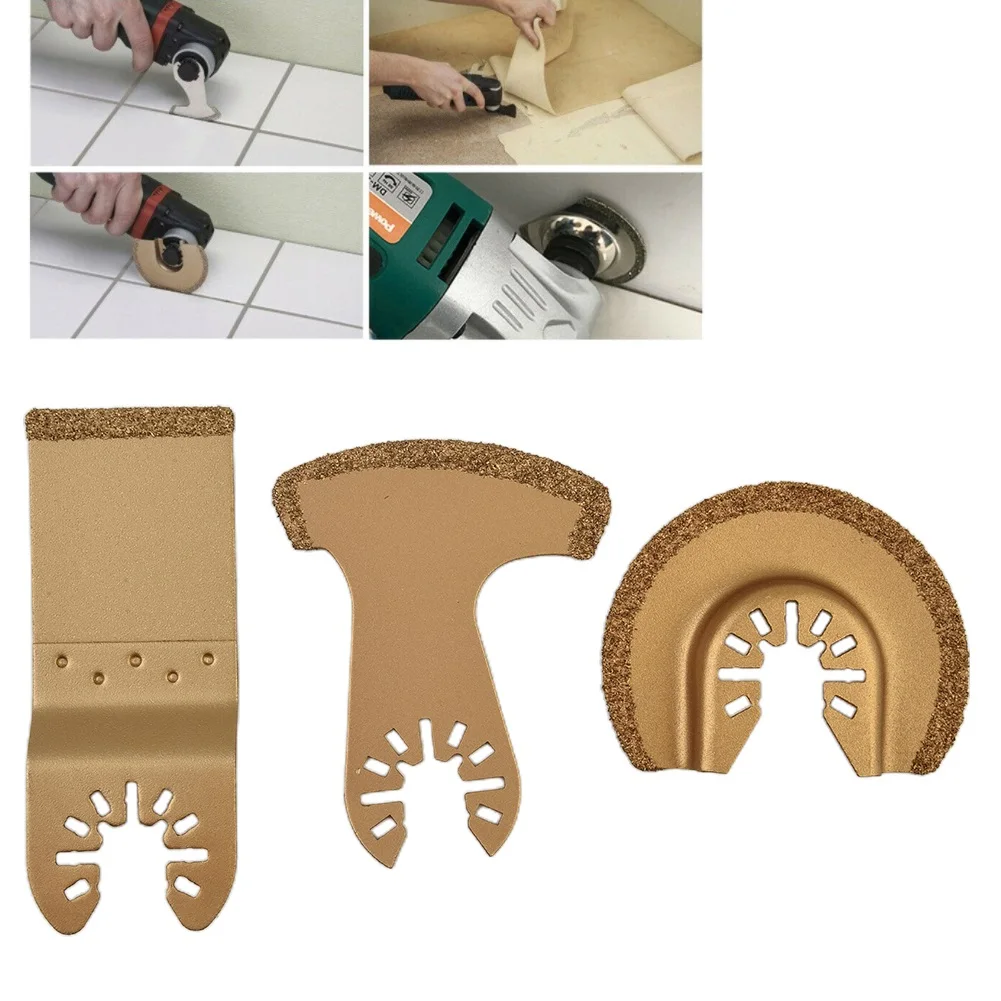 Carbide Oscillating Multi Tool Segment Saw Blades Tile Grout Cutter Semicircle E shaped Curved Saw Blade Power Tools 3pcs Set