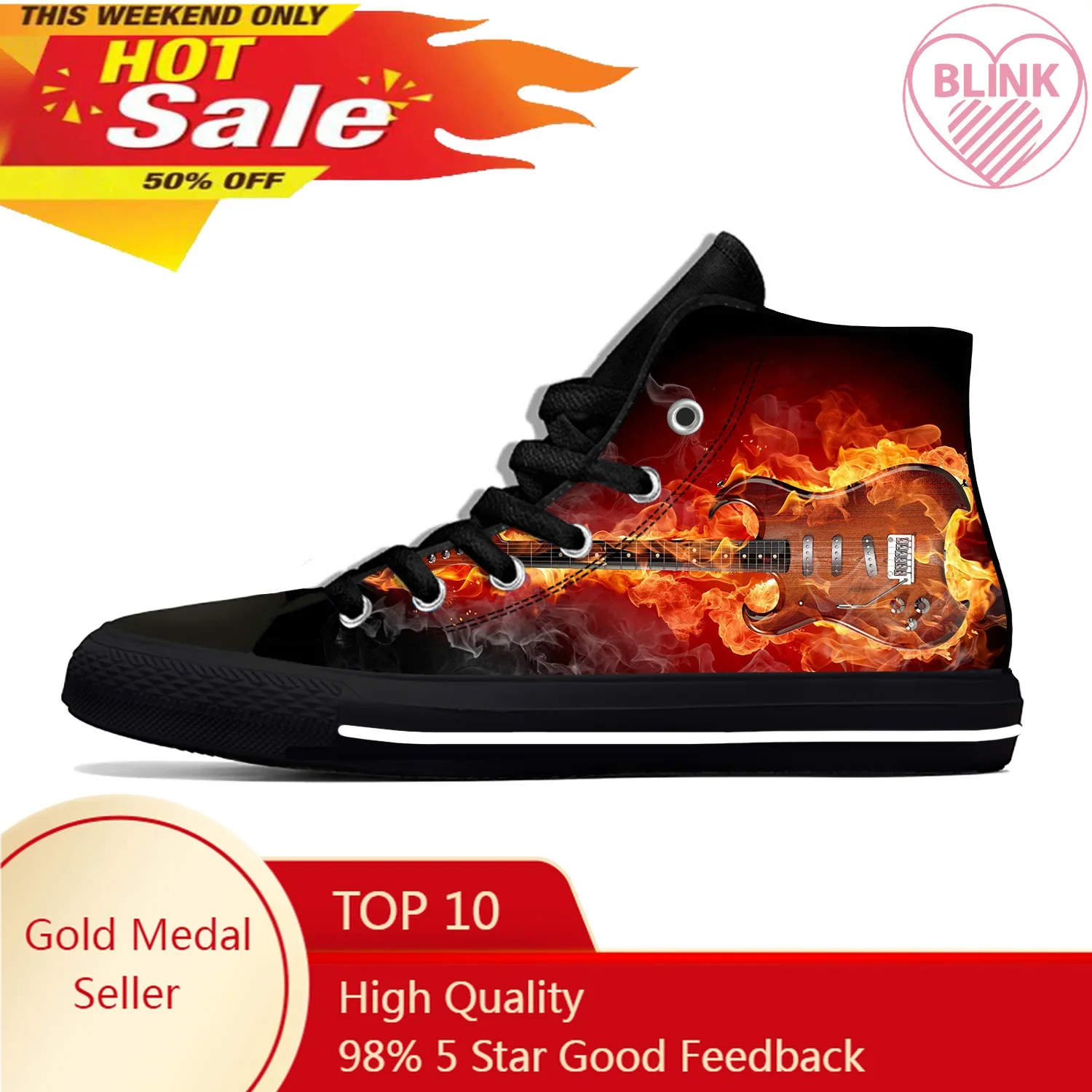 

Anime Guitar Rock Band Music Fire Flame Flaming Casual Cloth Shoes High Top Lightweight Breathable 3D Print Men Women Sneakers