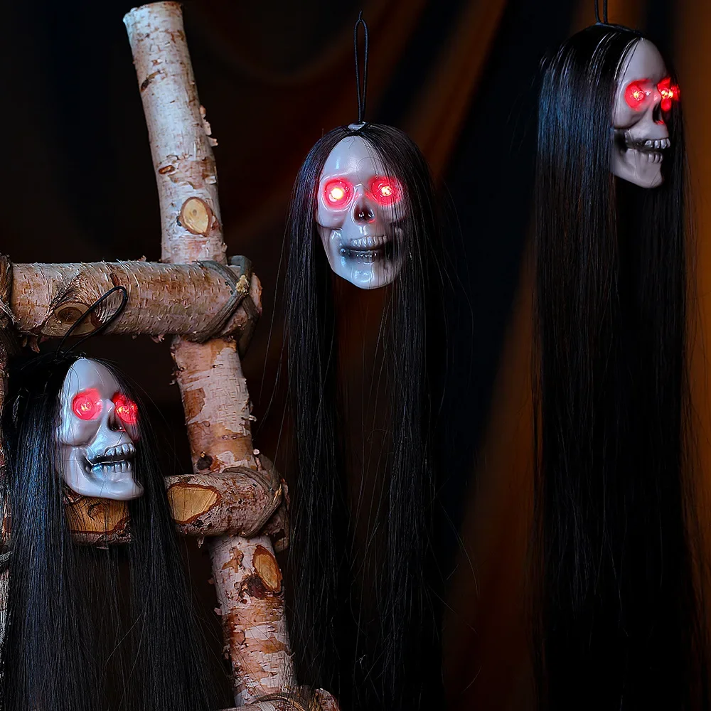 Halloween Long Hair Glowing Female Skeletons Ghosts Hanging Decorations Haunted Houses Scenes