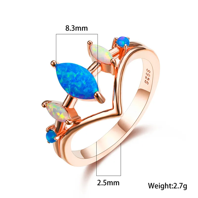 Luxury Female White Blue Fire Opal Stone Engagement Ring Trendy Rose Gold Color Wedding Jewelry Gift For Women