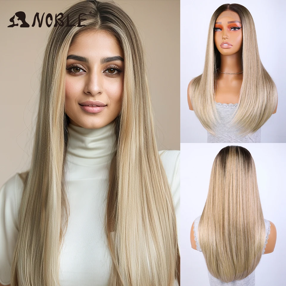 Noble Synthetic Lace Front Wig Straight Baby Hair 13X4 Lace Bob Wigs Synthetic Wig 22 Inch blonde For Women lace front wig lace wigs synthetic wigs womens synthetic wigs