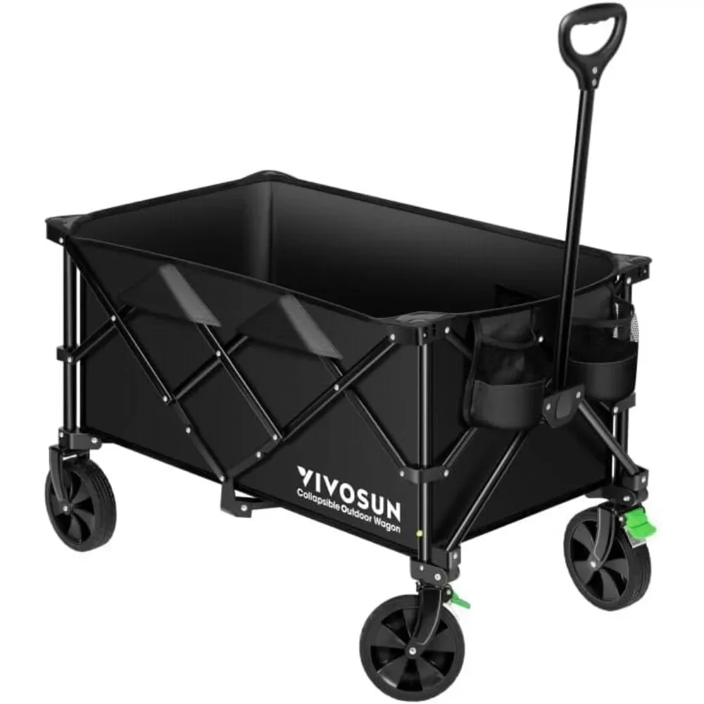 

Garden Carts, Collapsible Folding Wagon with Silent Universal Wheels, Cup Holders & Side Pockets, Adjustable Handle Garden Carts