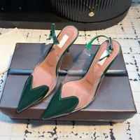 2025 Spring And Summer Pointy Head Baotou Pumps Female New Sexy Patent Leather Transparent Stiletto Sandals High Heels