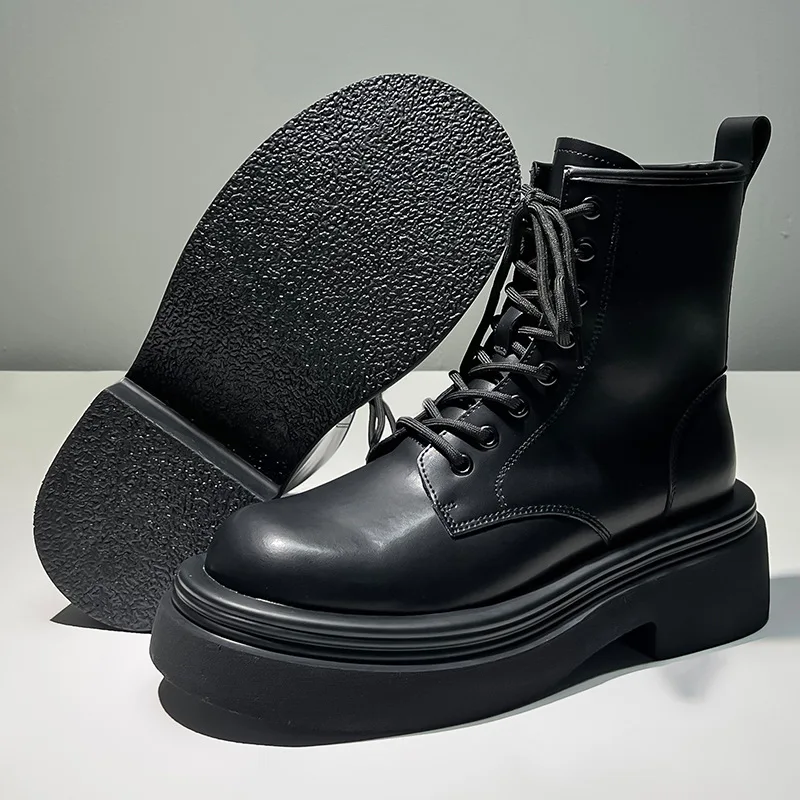 Soft Leather Spring Autumn Platform Boots for Men New Designer