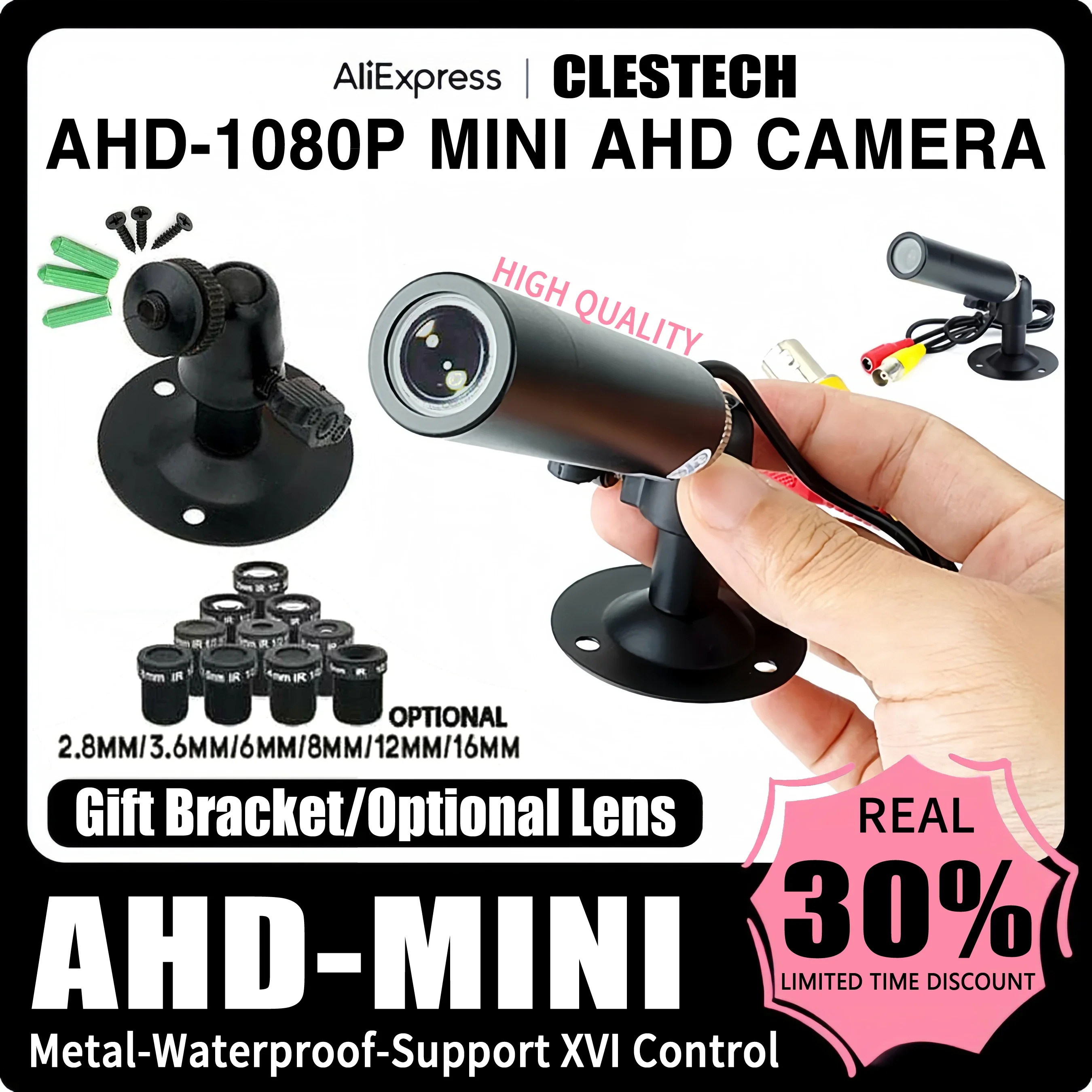 Lens Options Metal Bullet Mini HD AHD CCTV CAMERA 1080P 2.0MP Waterproof IP66 Micro Surveillance Small Security With bracket