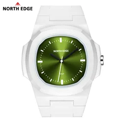 NORTH EDGE Men's Fashion Quartz Watch - Stylish Resin Case, Square Design, 50M Waterproof, Ideal Gift (Green White)