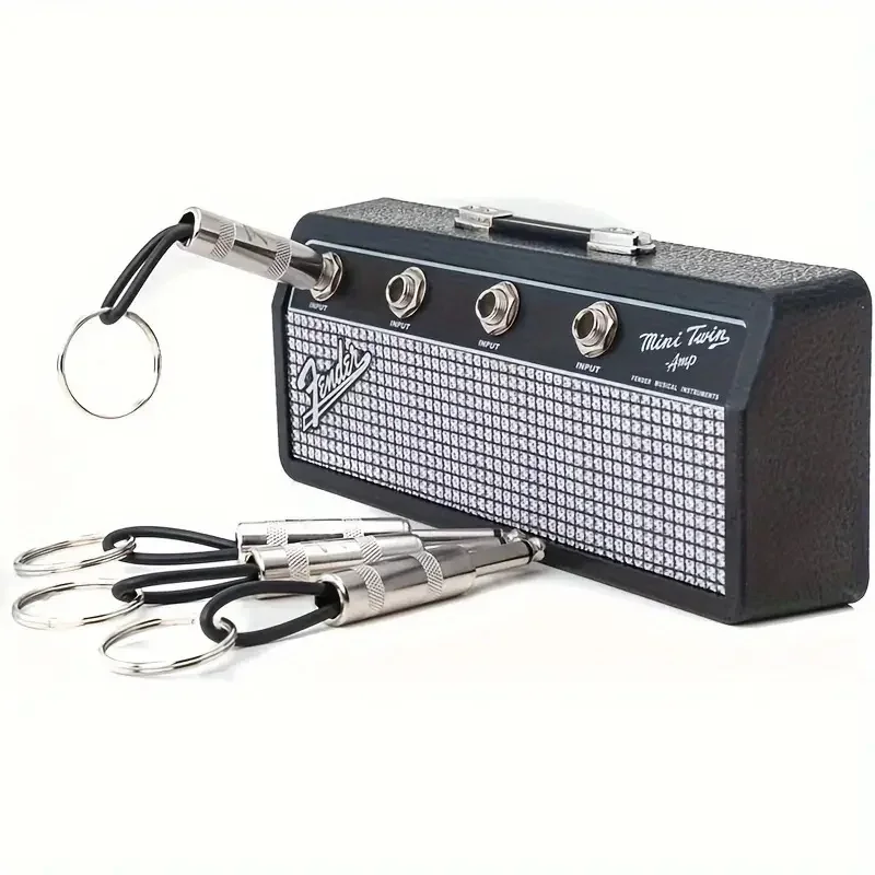 Guitar Keychain 4pcs Wall Guitar Plug Keychain Vintage Amplifier Keychain Holder Key Rings Hanger Functional Key Shelf Hook Home Accessories