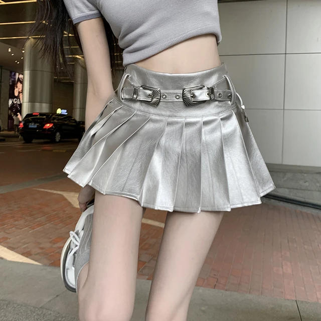 DINGANG Minifalda acolchada metálica plateada para mujer, estilo Y2K, falda  cálida para regalo personalizado de Navidad, Metálico