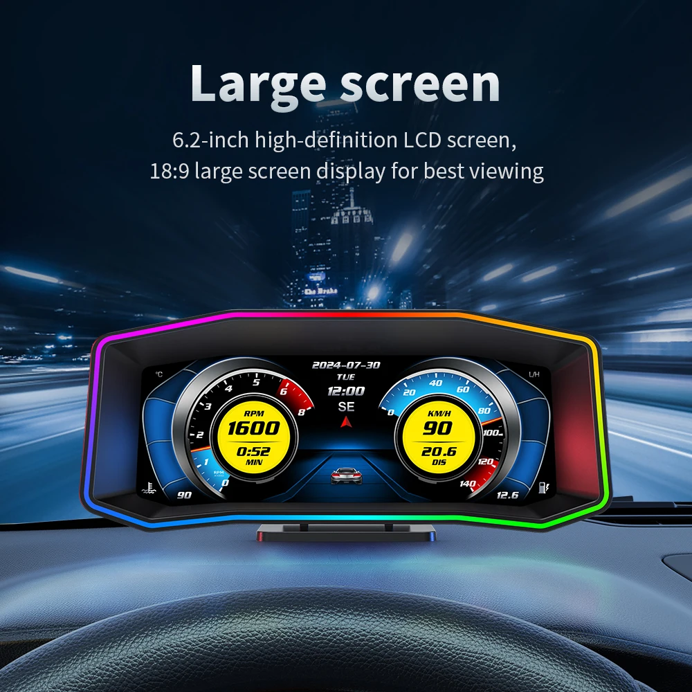 P4 HUD OBD2 e GPS Car Head Up Display Tachimetro intelligente ad alta definizione Computer di bordo automatico Chilometraggio del carburante Lingue multiple - immagine 4