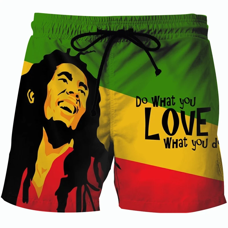 

3D Singer Reggae Bob Marley Graphic Beach Shorts Pants Men Swimsuit homme 2024 Summer Hawaiian Swim Trunks Cool Kids Ice Shorts