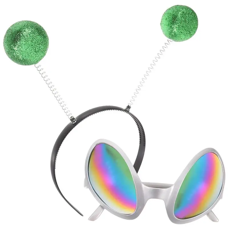 Hair Accessories Cosplay Headpiece 1 Set Funny Saucer Man Glasses Hair Hoops Alien Headdress Eyeglasses Kits Martian Antenna Headband Party Dress Up Props