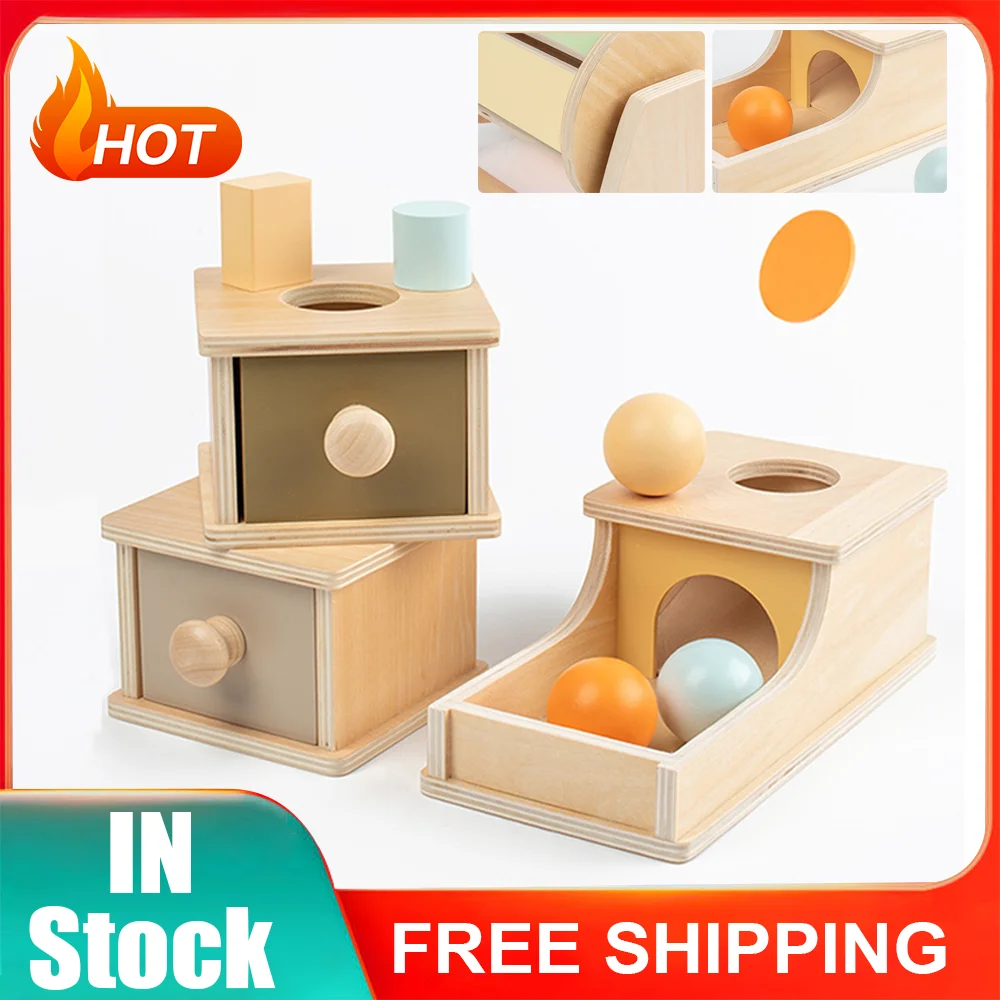 Toydaze Wooden Object Permanence Box With Drawer And Wood Balls For Montessori