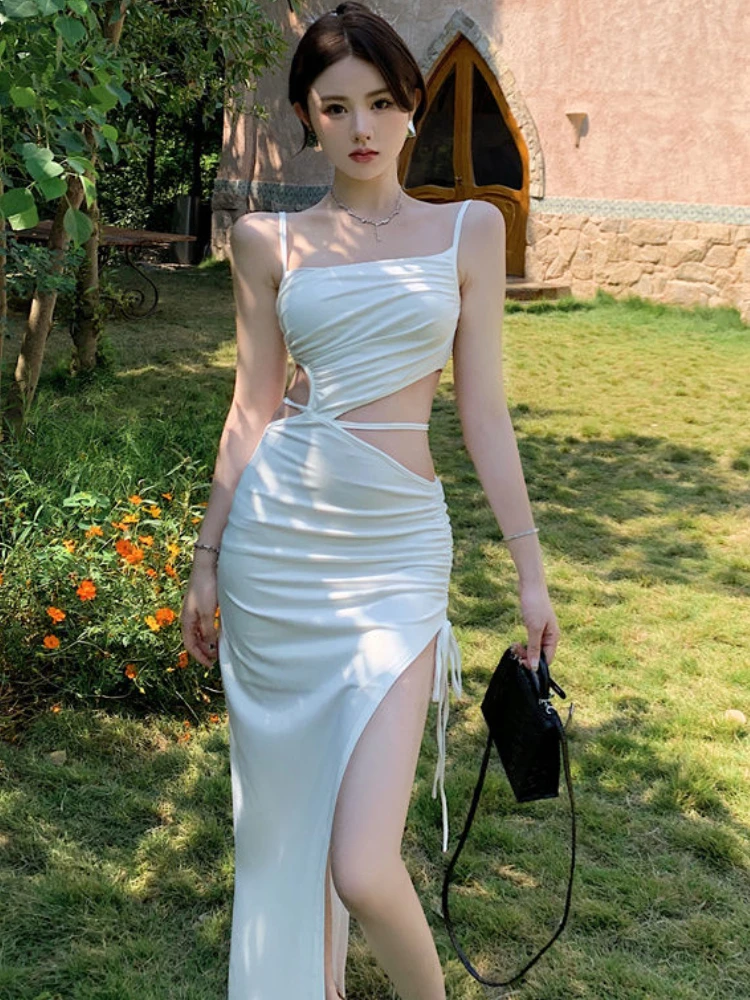 Dresses Women Hollow Out Sexy Solid Korean Style Summer