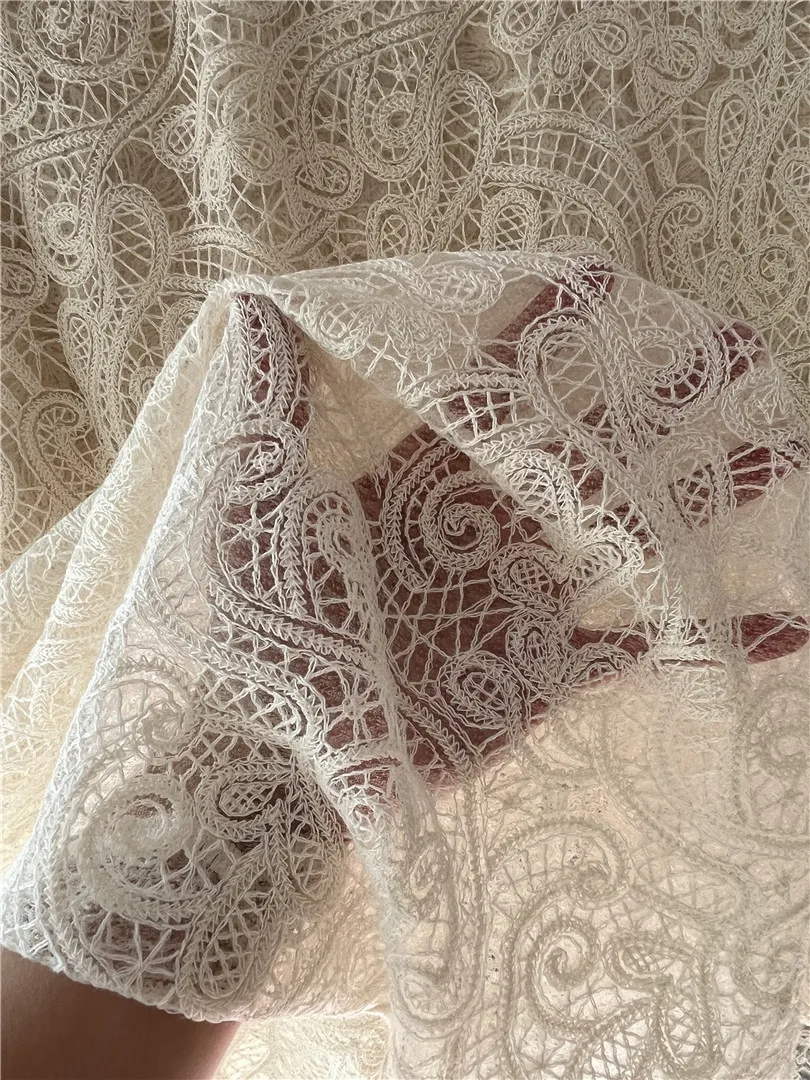 Cotton Floral Embroidered Lace Mesh Fabric Lace Dress Wedding Dress Decorative Sewing Fabric, view 4
