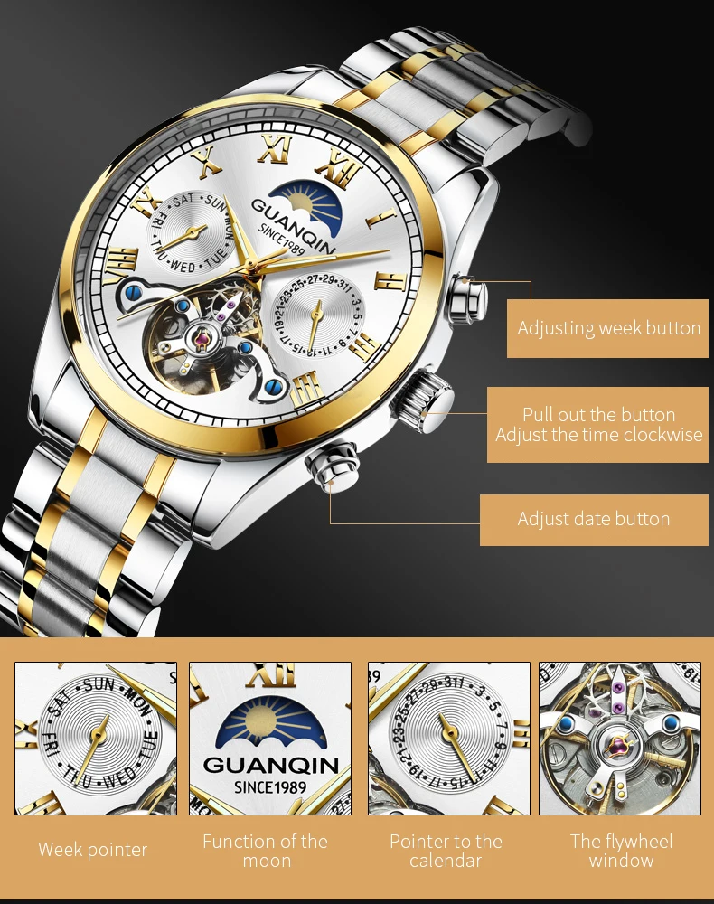 GUANQIN Tourbillon Mechanical Luxury Men's watches Stainless