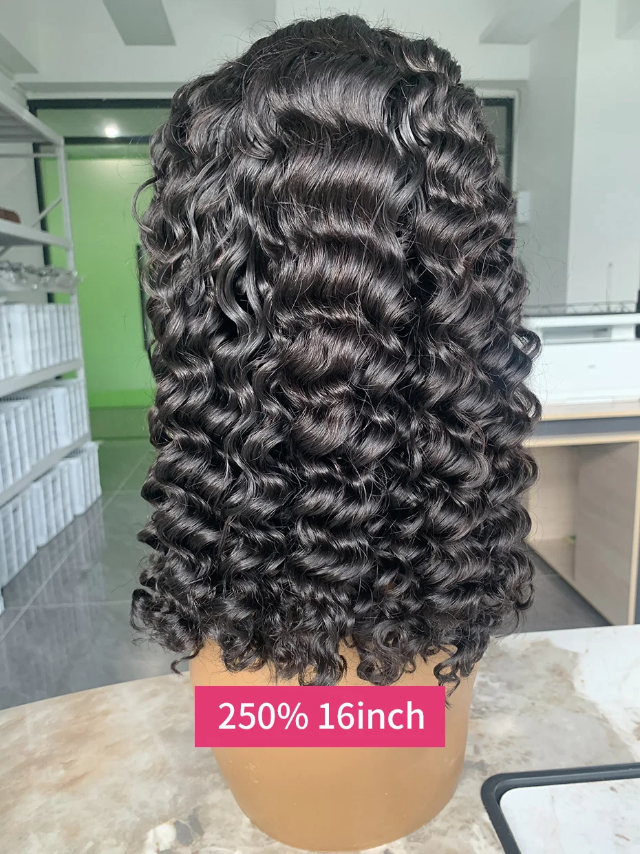 250 Density Double Drawn Deep Wave Frontal Wig 13x4 13 x 6 Bob Raw Vietnamese Wet and Wavy Human Hair Wigs 10 12 14 Inch human hair wig