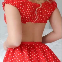 Jupe courte érotique pour femmes, avec bretelles, Lingerie Sexy, à pois, épaules dénudées, jupe bouffante, ensemble exotique 6