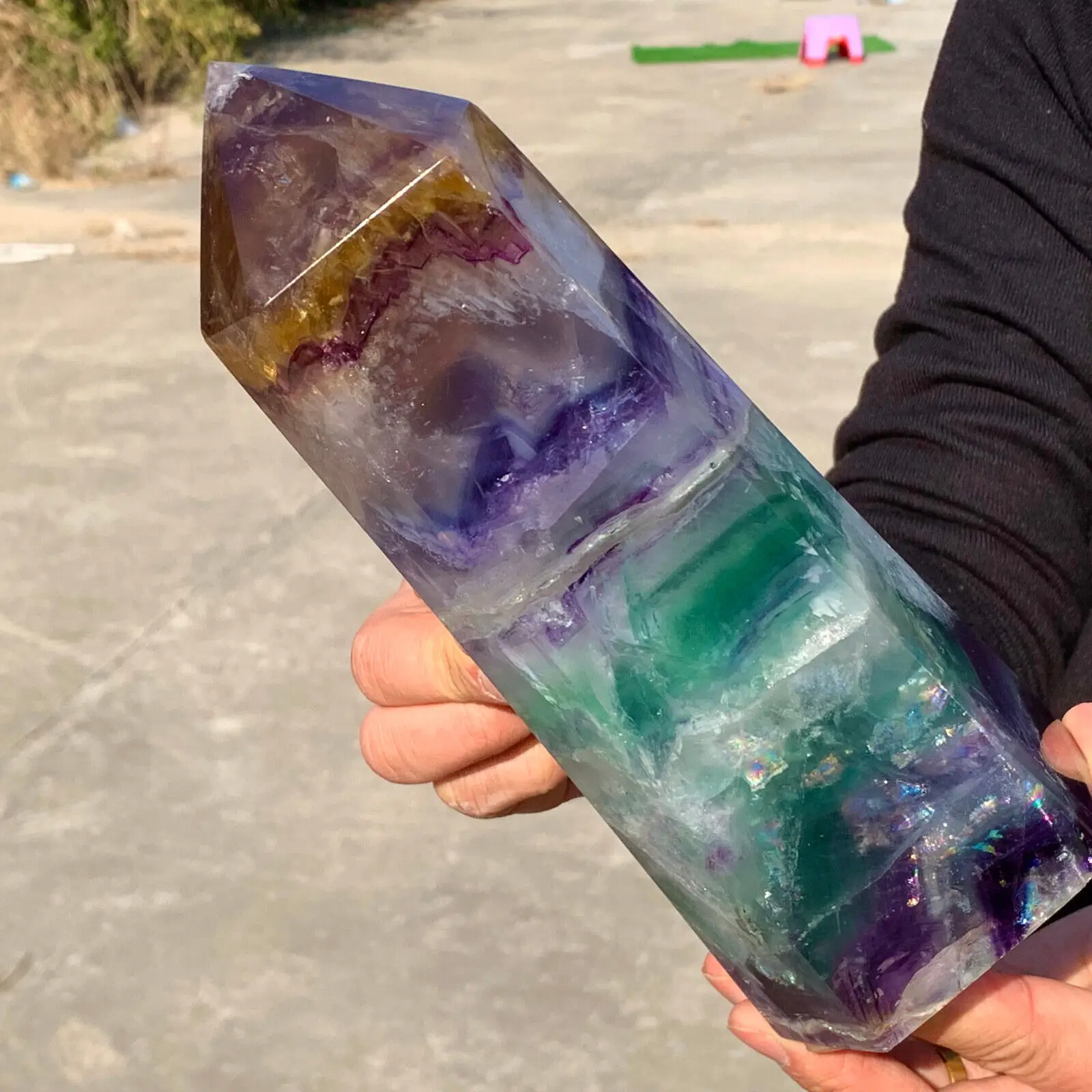 Natural Large Colored Fluorite Crystal Point Natural Crystal Wand Healing 4