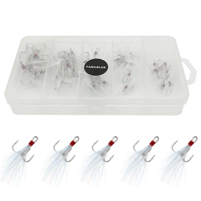 50pcs Feather Treble Fishing Hooks 2# 4# 6# 8# 10# High Carbon Steel Barbed Triple  Hooks