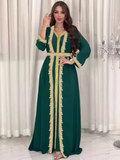 Robe de fête musulmane en deux pièces pour femmes, Abaya Eid, Jalabiya, Robe longue, Caftan, Vestidos, Dubaï, Ramadan, style Maroc et Arabie Saoudite