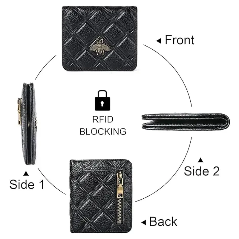 New Genuine Leather RFID ID Credit Bank Business Card Holder Cowhide Coin Purse Bags Luxury Clutch Slim Pocket Wallets for Women