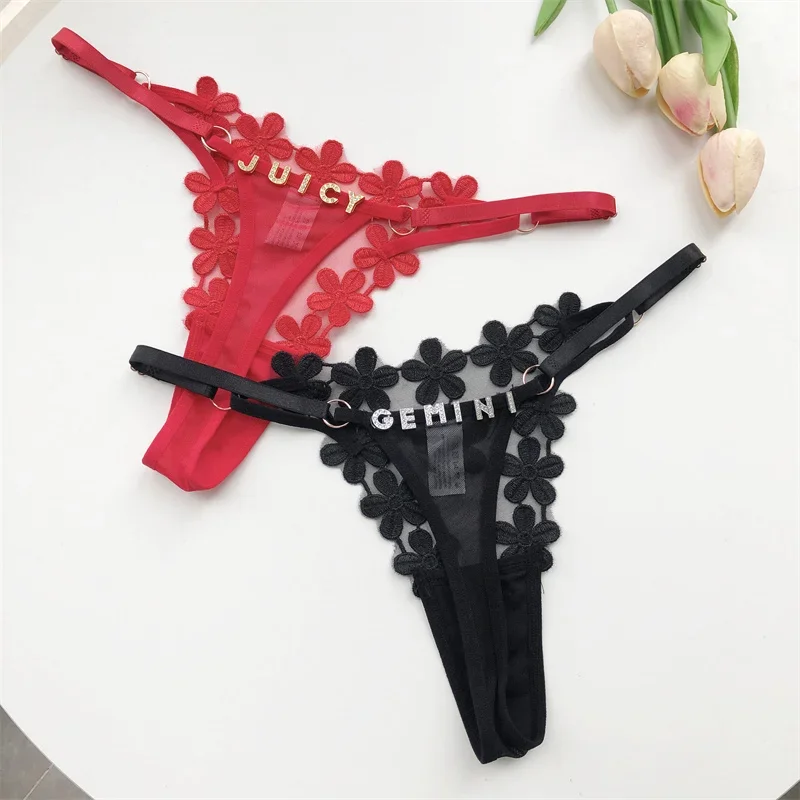 Women Panties Thongs tanga Name Letter Sexy mesh flowers Personalized Name G-Strings Girlfriend Wife Gift female underwear women panties womens underwear