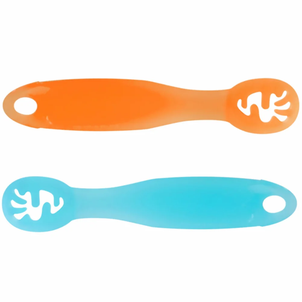 

2 PCS Flatware Lick Spoon Baby Dip Rice Cereal Essential Spoons Safe Utensils Silicone Trainer
