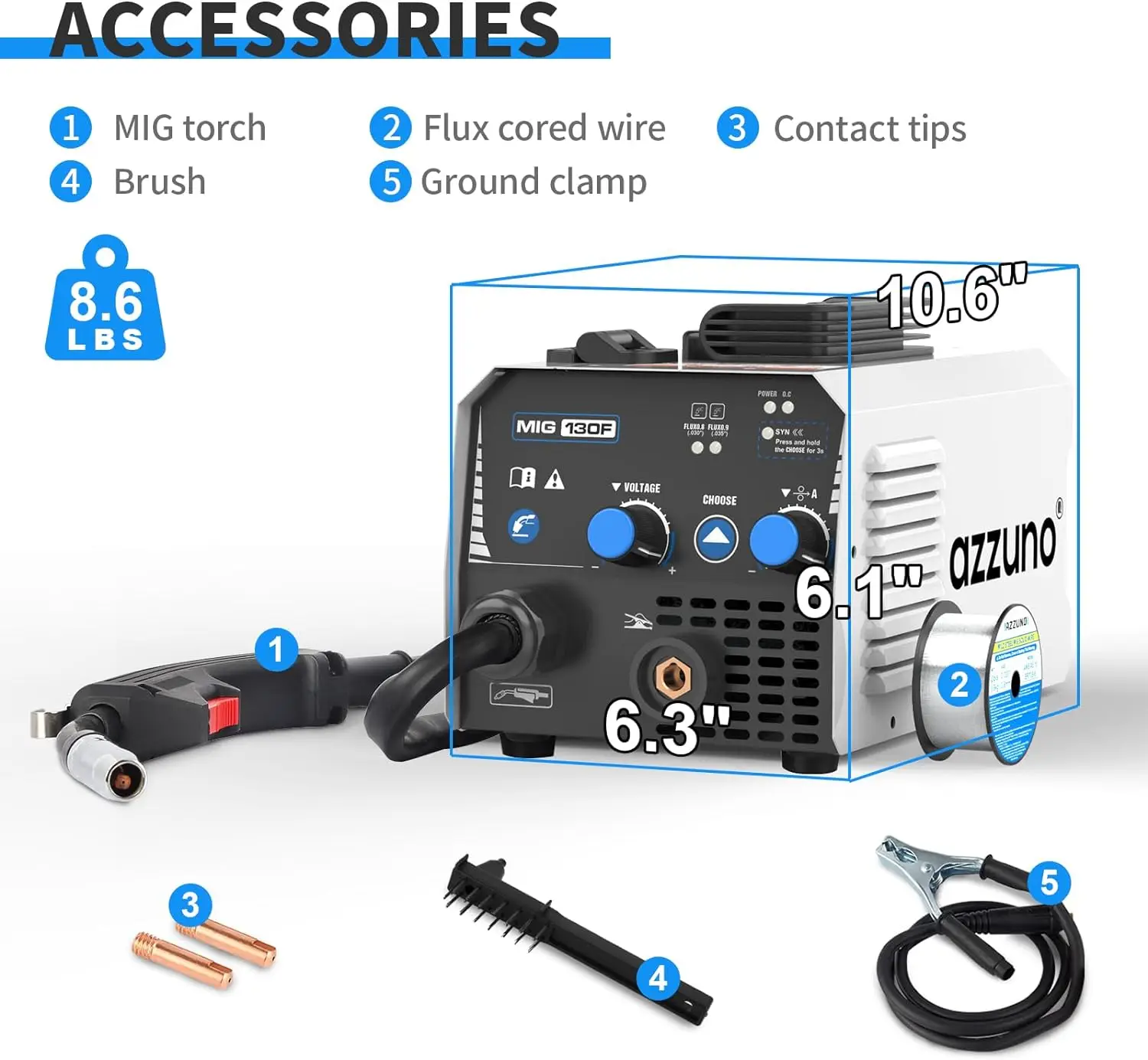 MIG Welder,Flux Core Welder Machine 110V 130Amp, Gasless MIG Welding Machine IGBT Inverter