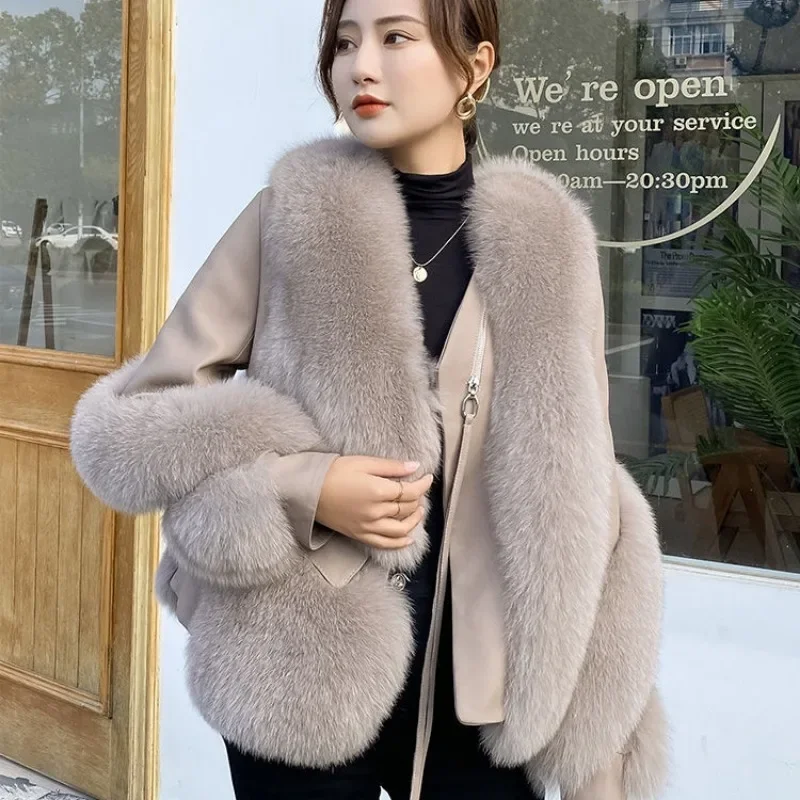 2023 Imitation Fox Fur Grass Coat Short Haining Imitation Sheep Fur One Piece Korean Fashion Overcoat 15 Day Pre-sale Shipment