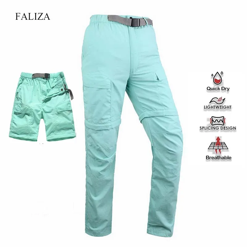 FALIZA Womens Spring Summer Cargo Pants Quick Dry Trousers Outdoor Sports Trekking Camping Hiking Removable Pants Female Shorts