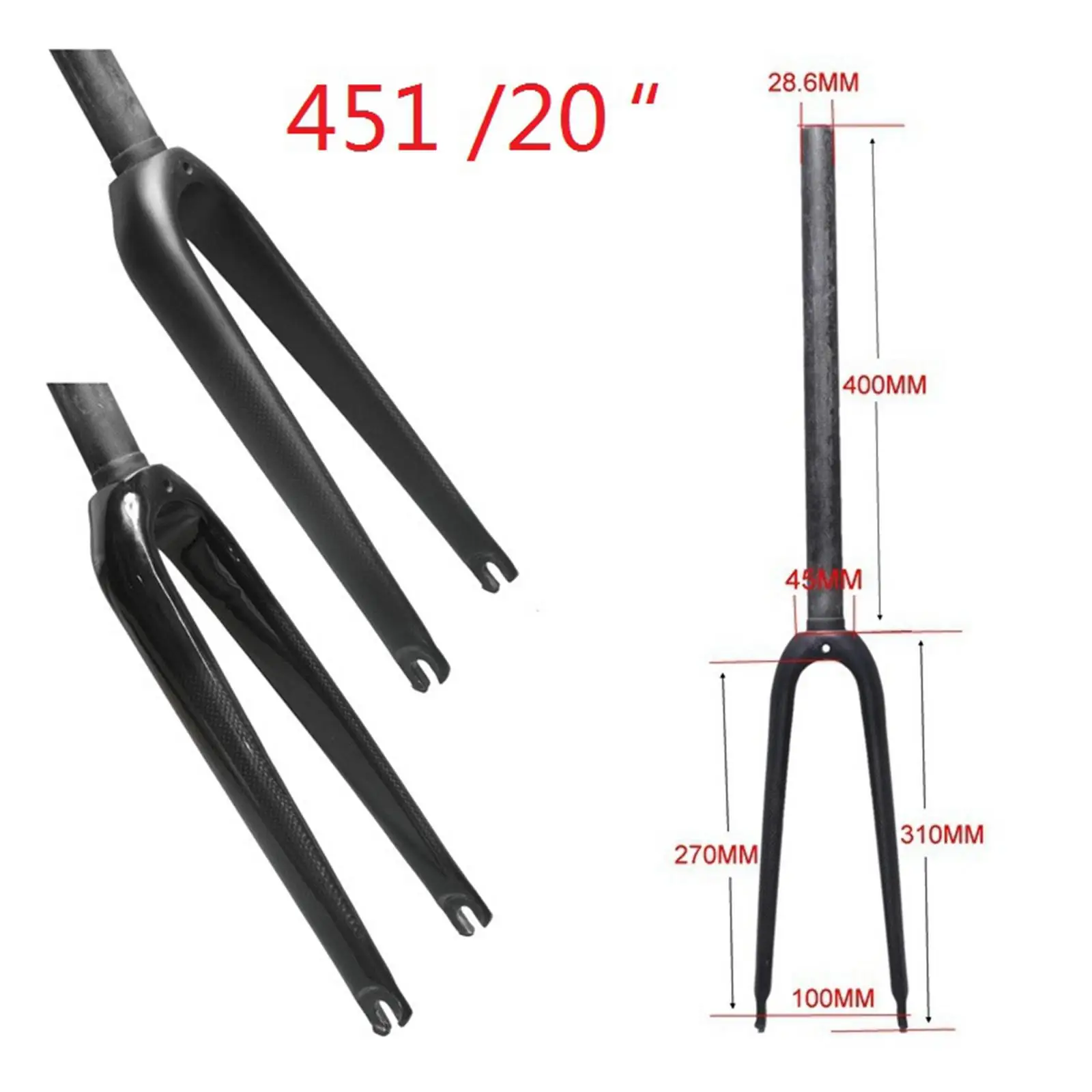 Solid Rigid Bike Front Fork Carbon Fiber Lightweight 1 1/8'' Threadless