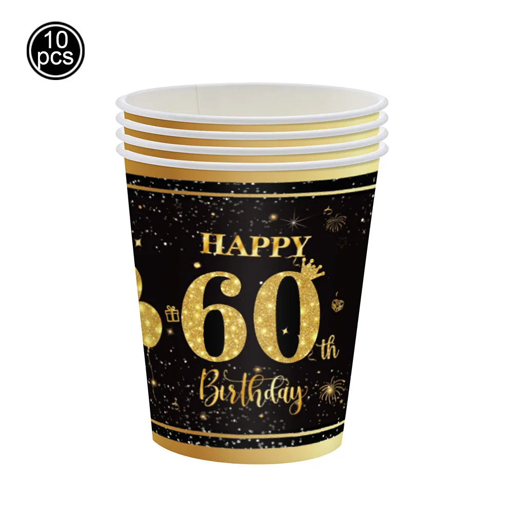 Schwarzgold-Themen-Geburtstagsparty-Dekoration, Pappbecher, Happy 13, 16, 18, 30, 40, 50, 60 Jahre, Einwegbecher, alles Gute zum Geburtstag, Partyzubehör – Detail 8