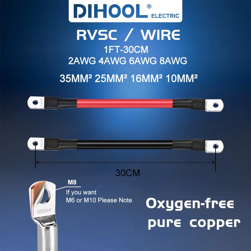 Battery Inverter Cable With Terminals, Marine Power Battery Cable Wire, 8/6/4/2 Awg Cable Use