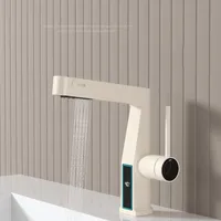 New Tuqiu Bathroom Basin Faucet Pull Out Digital Display Sink Mixer Hot and Cold Chrome 3 Functions Spray Tap Brass Material 4