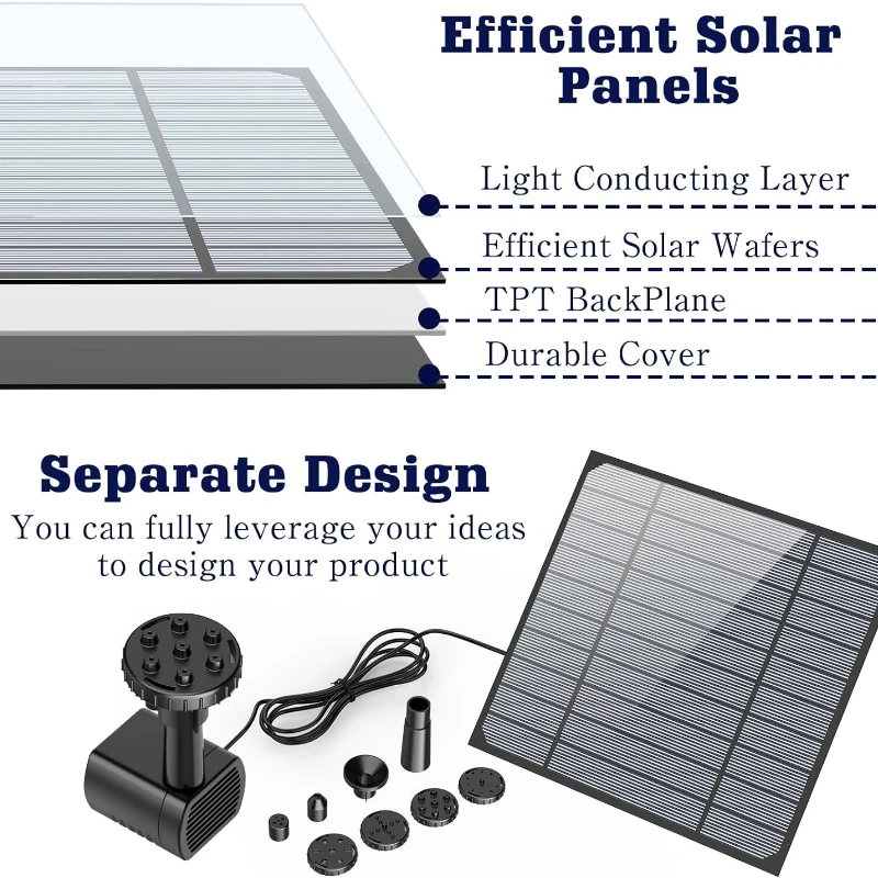 Solar Fountain 2.8W with 6 different nozzles and 3 meter cable Solar Fountain Pump Kit for Garden Patio Fish Tank Ponds