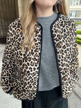 Women s Leopard Print Puffer Jacket with Hood and Faux Fur Lining Stylish Winter Coat Warm Outerwear Zip Up Parka 4