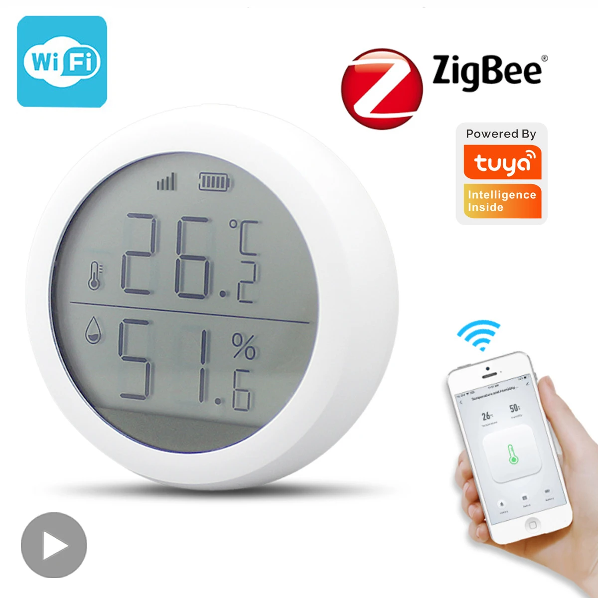 Tuya Zigbee Wifi For Alexa Google Assistant Humidity Temperature Sensor  Hygrometer Thermometer Smartlife Smart Home Life House - Temperature Sensor  - AliExpress