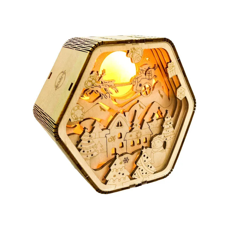 Wooden carved lamps handcrafted and assembled with 3D puzzles, Christmas decorative ornaments, creative night light gifts 5