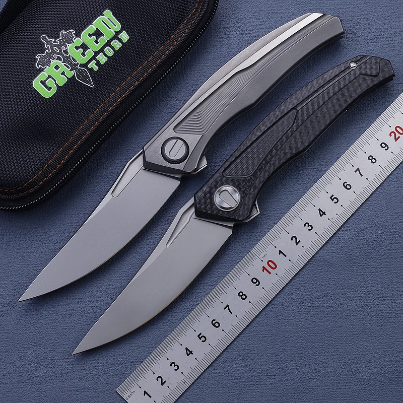 

Green Thorn Folding Knife TC4 VG10 Blade Pocket Knives For Men K110 CF Handle Hunting Kinfes Tactical Self Defense Multi-Tools