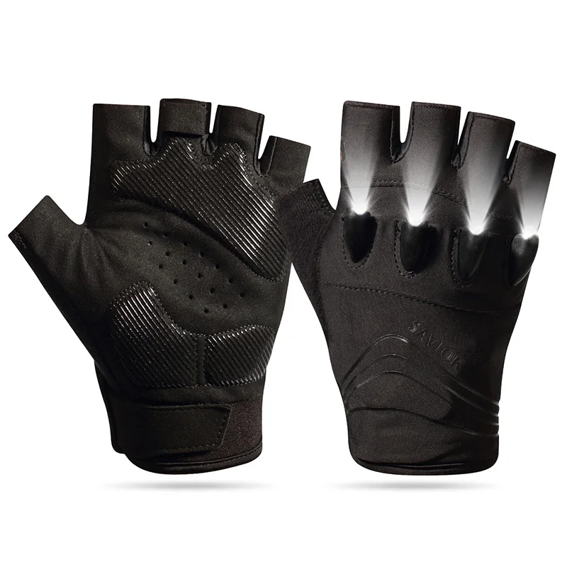 Cycling Gloves Fingerless Gloves Fishing Gloves Savior LED Flashlight Fishing Gloves Luminous Breathable Half Finger Summer Fingerless MTB Mountain Cycling Bicycle Gloves Men