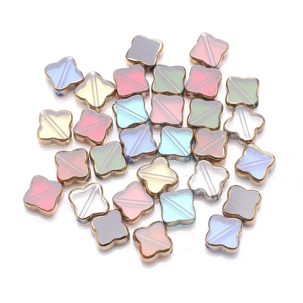 28Pcs 10mm 광택 크리스탈 유리 십자가 모양 플랫 비즈 DIY 공예용 루즈 스페이서 쥬얼리 제작 의류 액세서리 바느질 용품