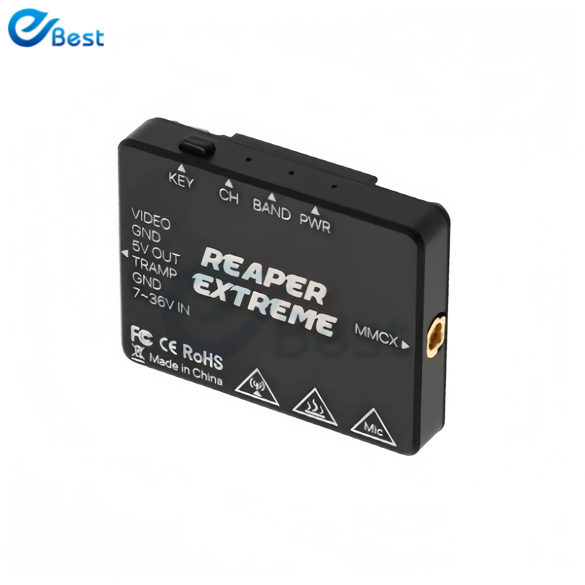 Foxeer Reaper Extreme V3 2.5W 80CH VTx installé sur un drone, câbles d'antenne connectés
