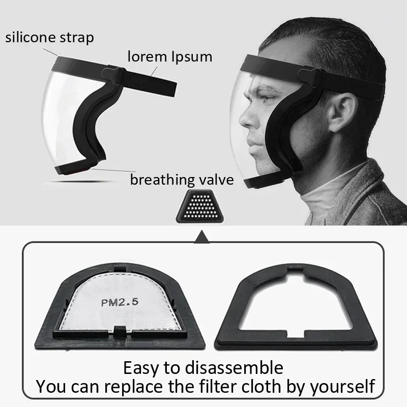 Full Face Shield Transparent Safety Mask with Filthers Oil-splash Proof Eye Facial Anti-fog Head Cover Work Protection Glasses face shield mask