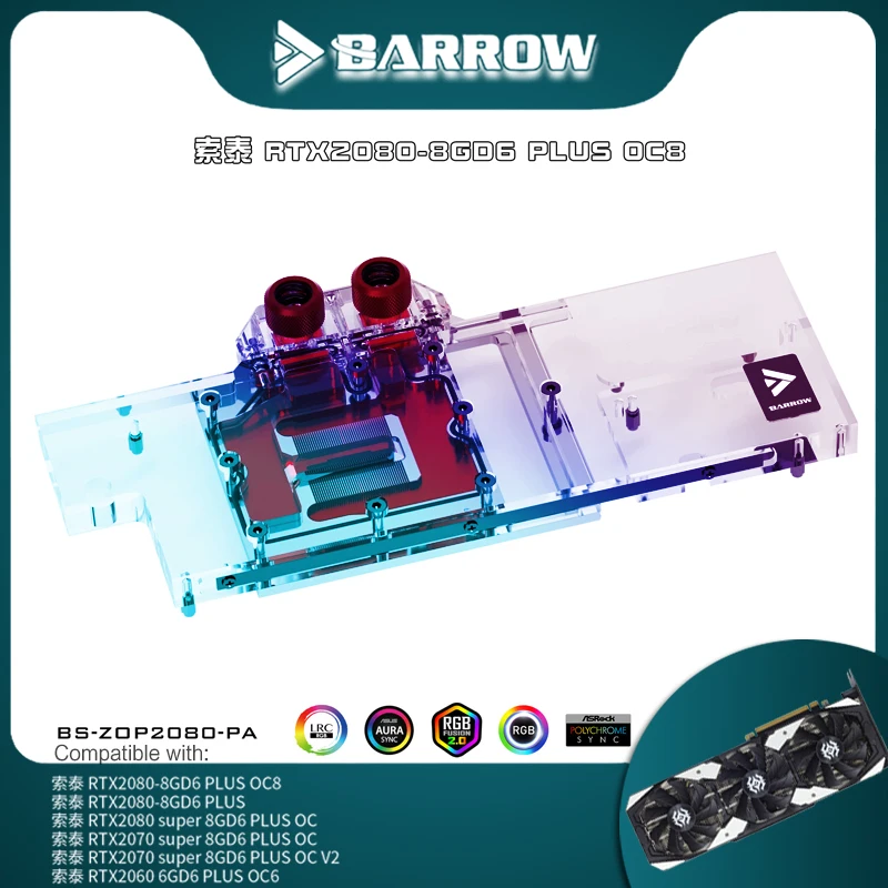 

Barrow VGA Water Block For Zotac RTX2080 8GD6 Plus/ Zotac RTX2080 8GD6 Plus OC8 Graphics Card,Full Coverage GPU Radiator