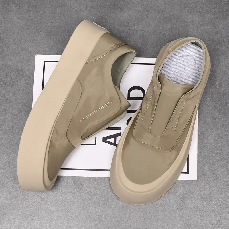 Men Trendy Shoes Casual Thick Bottom Sneakers Round Toe Solid Colour Slip on Loafers