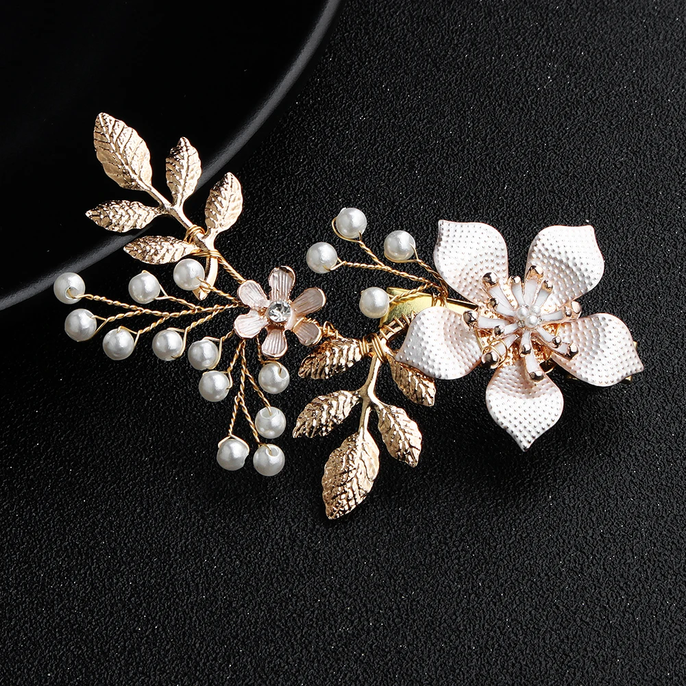 Flower Leaf Alloy Hair Clips Pearl Crystal Beaded Bridal Hair Accessories Bride Wedding Headpieces Jewelry As Gifts